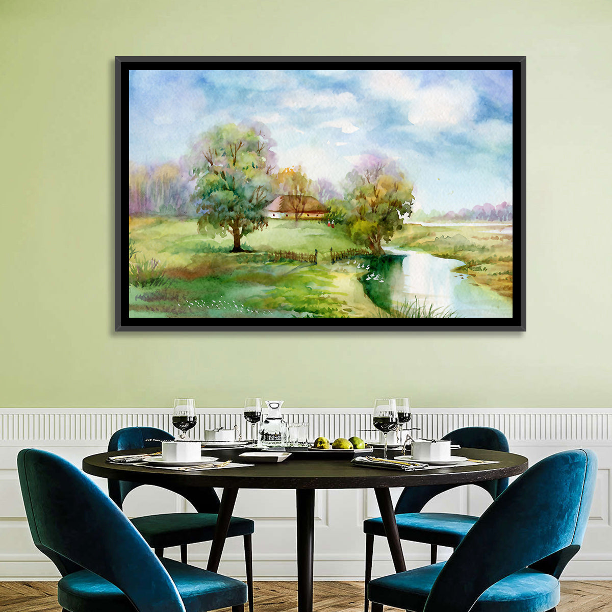 Spring Cottage by the Stream Wall Art