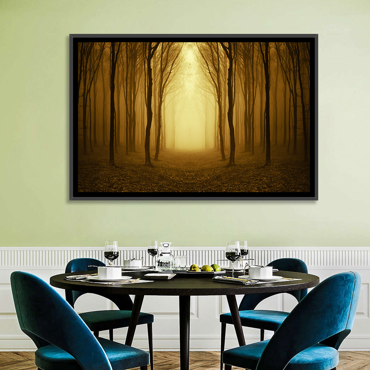 Lonely Forest Path Wall Art in a room, landscape