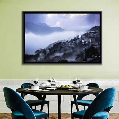 Misty Hillside Town Wall Art