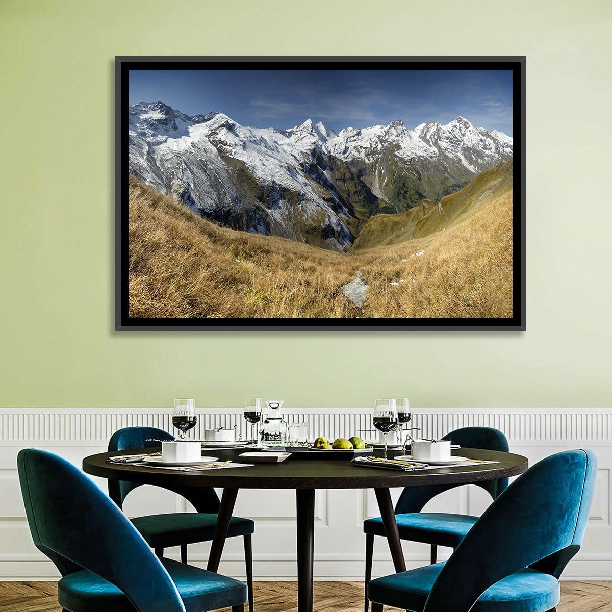 Crisp Alpine Valley with Snow-capped Peaks Wall Art