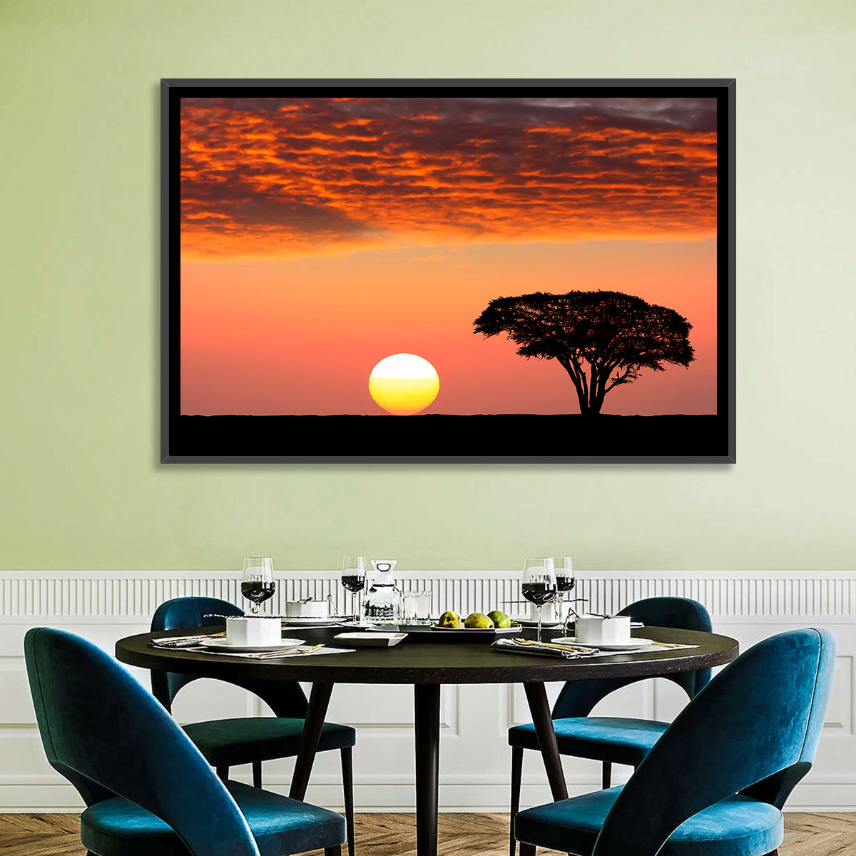 Serengeti Sunset Silhouette Wall Art