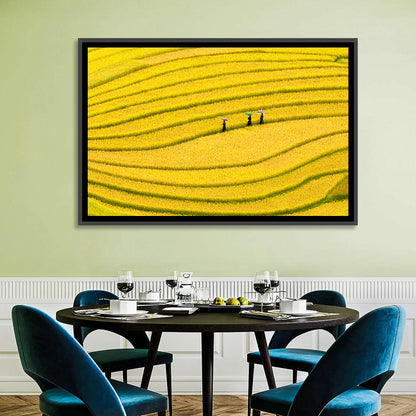 Golden Rice Terraces with Umbrellas Wall Art