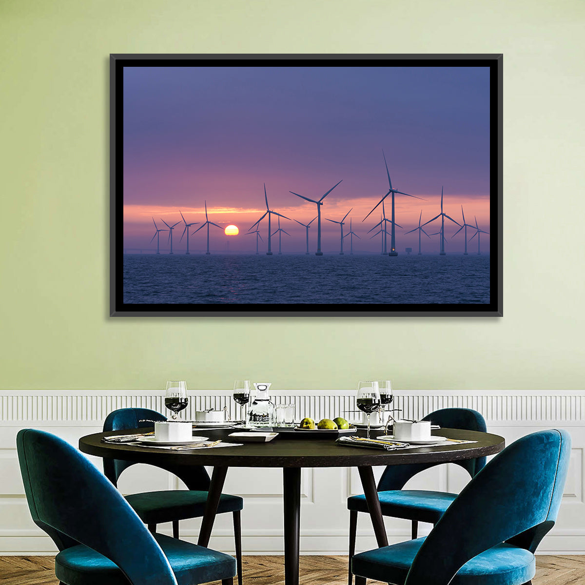 Twilight Offshore Wind Farm Wall Art in a room, landscape