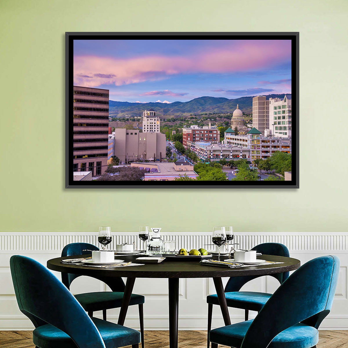 Boise Downtown at Golden Hour Wall Art in a room, landscape
