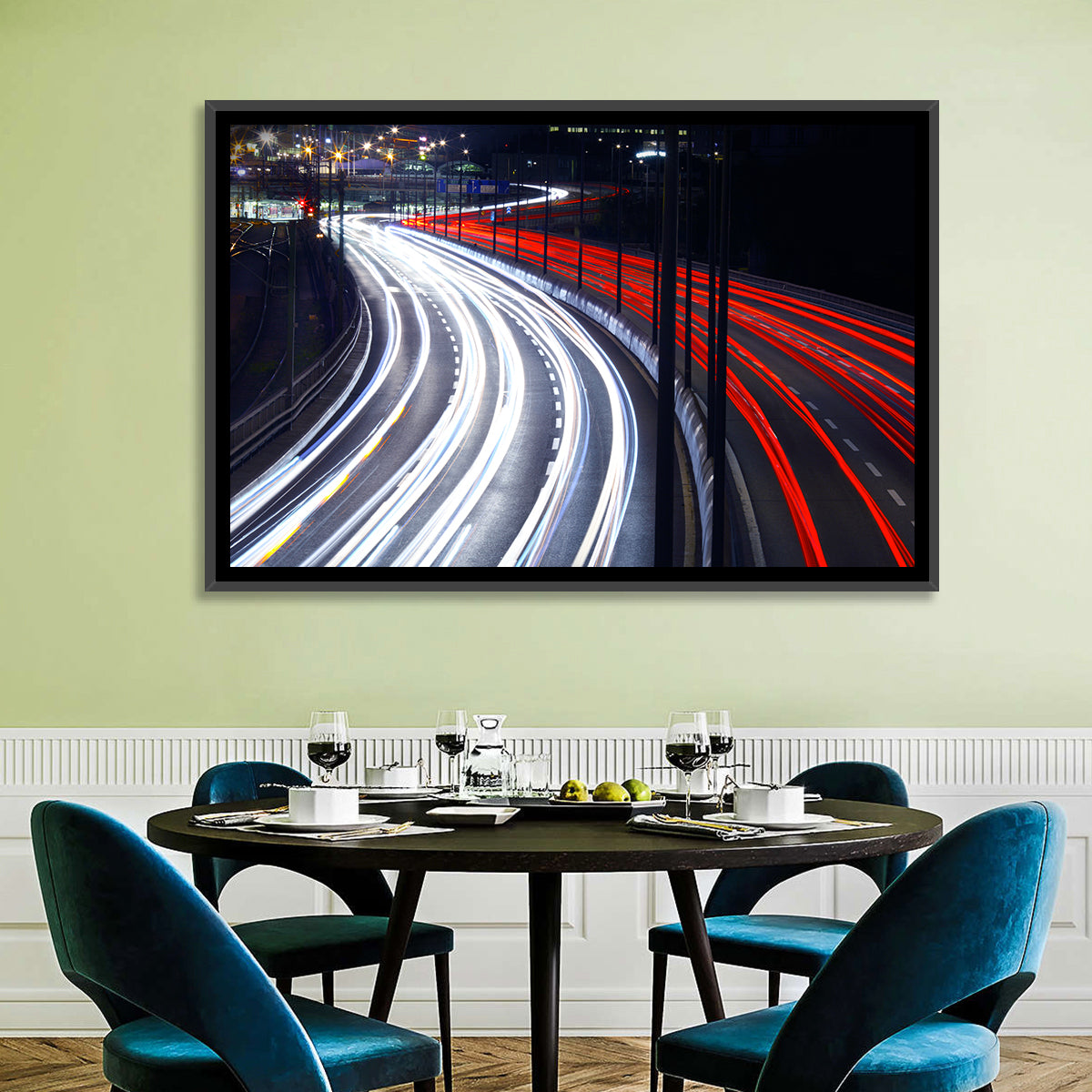 Night Highway Light Trails Wall Art