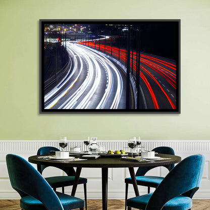 Night Highway Light Trails Wall Art
