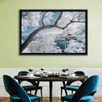 Curving Winter Tree Over Lake Wall Art
