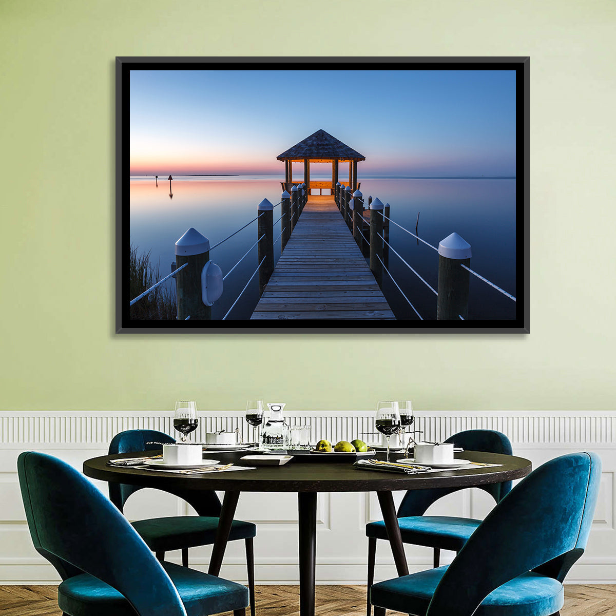 Pamlico Sound Twilight Gazebo Wall Art in a room, landscape