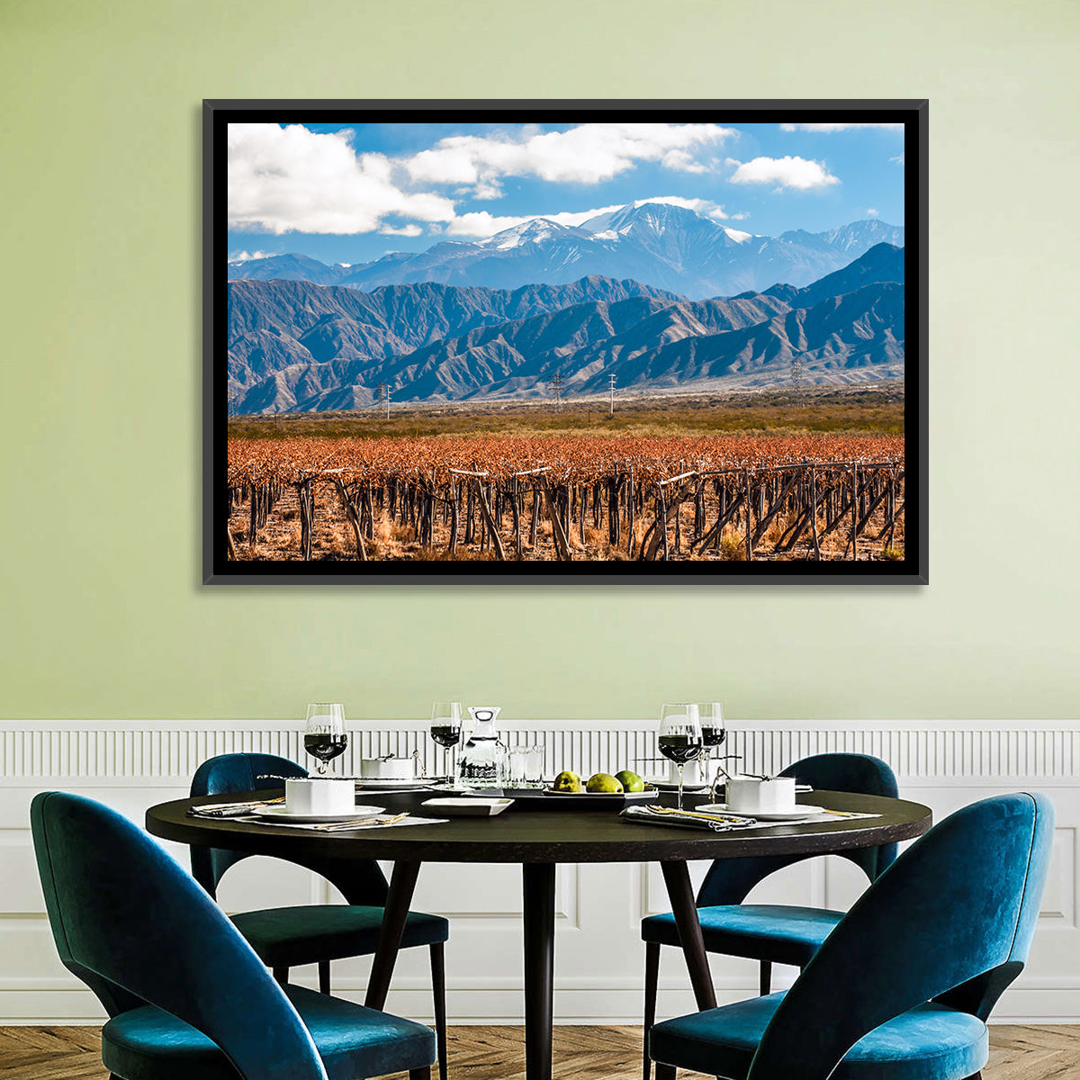 Vineyard Below Aconcagua Wall Art in a room, landscape