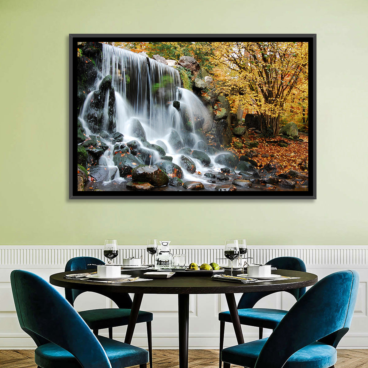 Autumn Waterfall at Sonsbeek Park Wall Art in a room, landscape