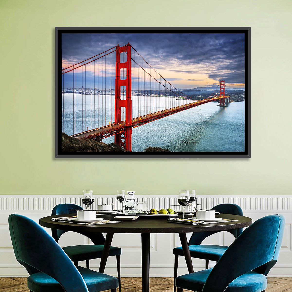 Golden Gate Bridge at Dusk Wall Art in a room, landscape