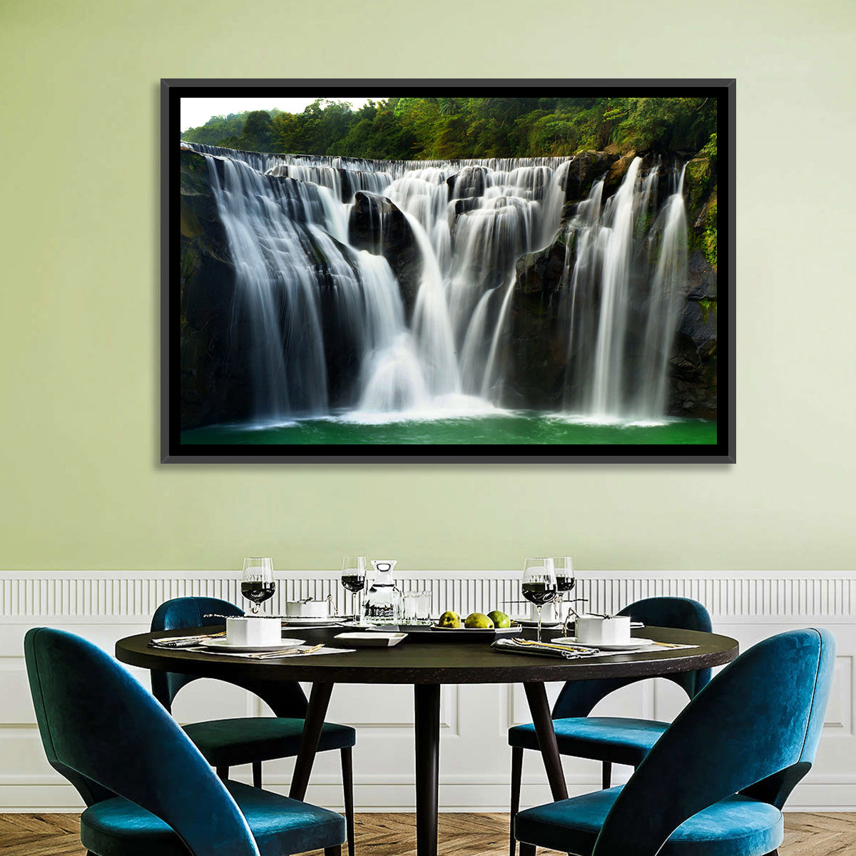 Shifen Waterfall Wall Art in a room, landscape