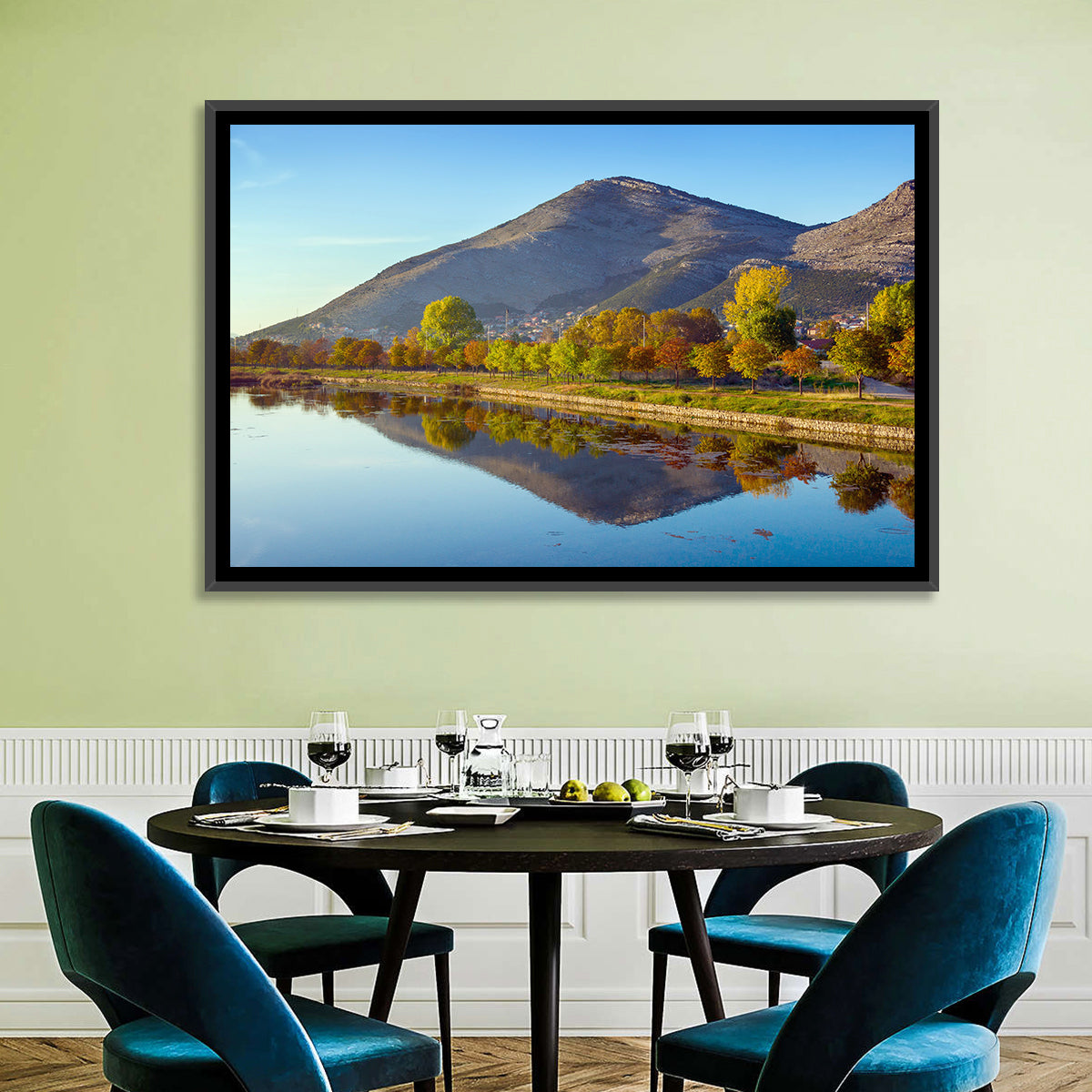 Trebišnjica River Reflection, Trebinje Wall Art in a room, landscape