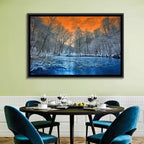 Sunset Over Winter Forest Lake Wall Art