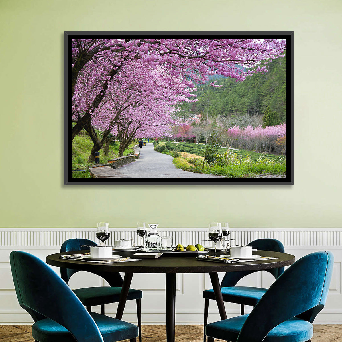 Sakura Garden Taiwan Wall Art in a room, landscape