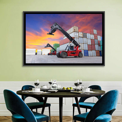 Red Reach Stackers at Sunset Wall Art