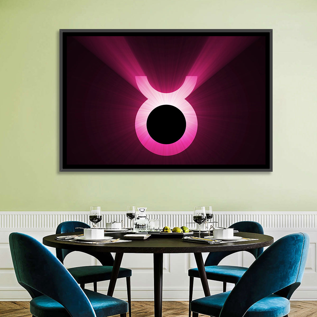 Glowing Pink Taurus Symbol Wall Art