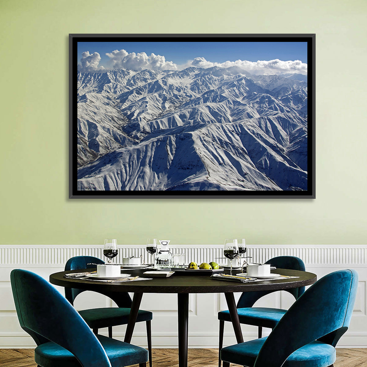 Snow-capped Afghan Mountains Wall Art in a room, landscape