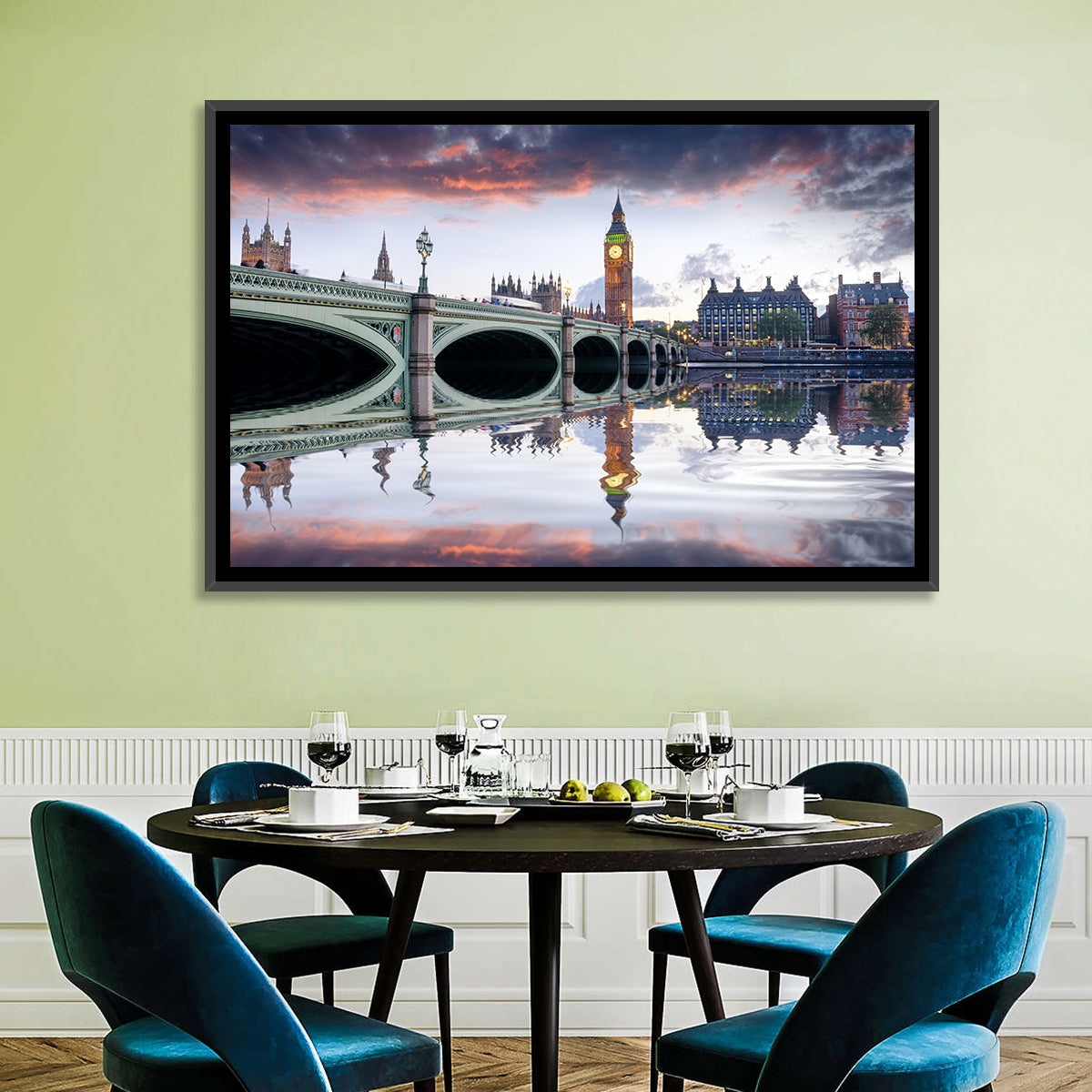 Westminster Bridge at Dusk Wall Art in a room, landscape
