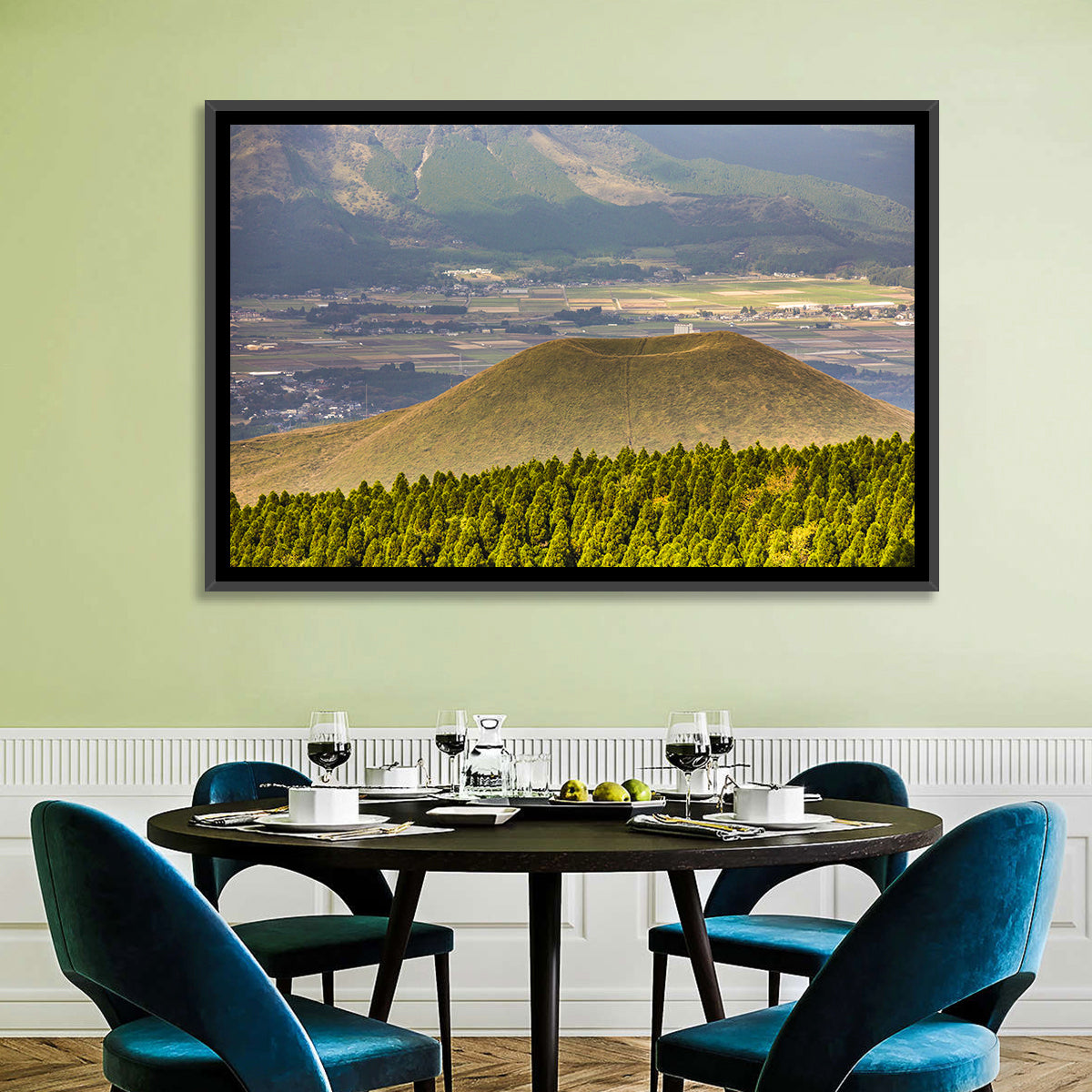 Mount Aso Komezuka Crater Wall Art in a room, landscape