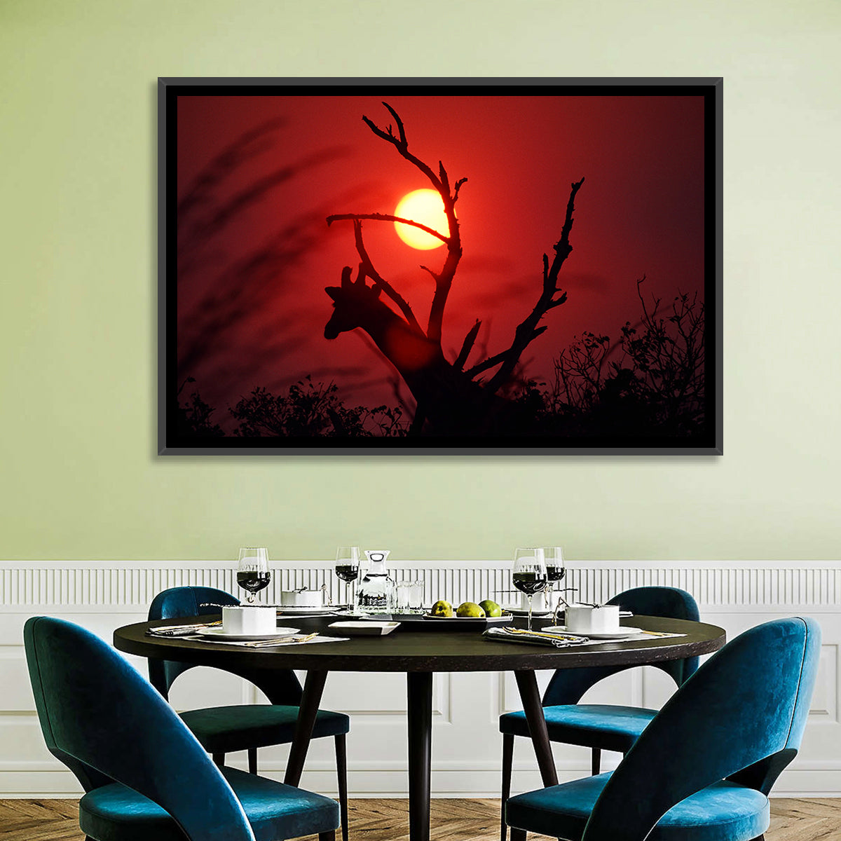 Giraffe Silhouette at Sunset Wall Art