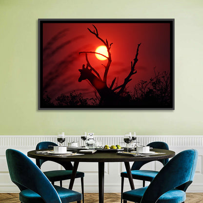 Giraffe Silhouette at Sunset Wall Art