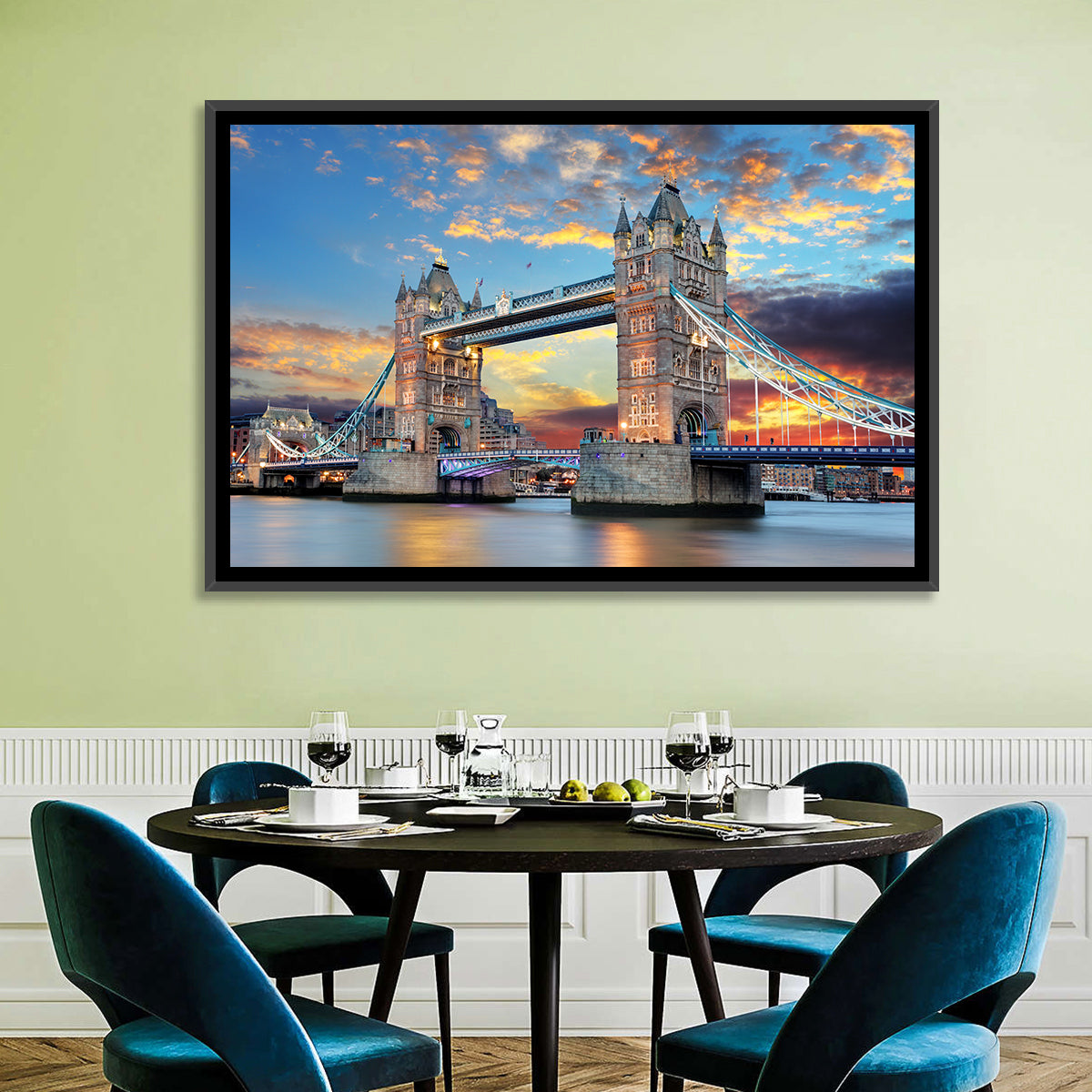 Tower Bridge at Sunset Wall Art in a room, landscape