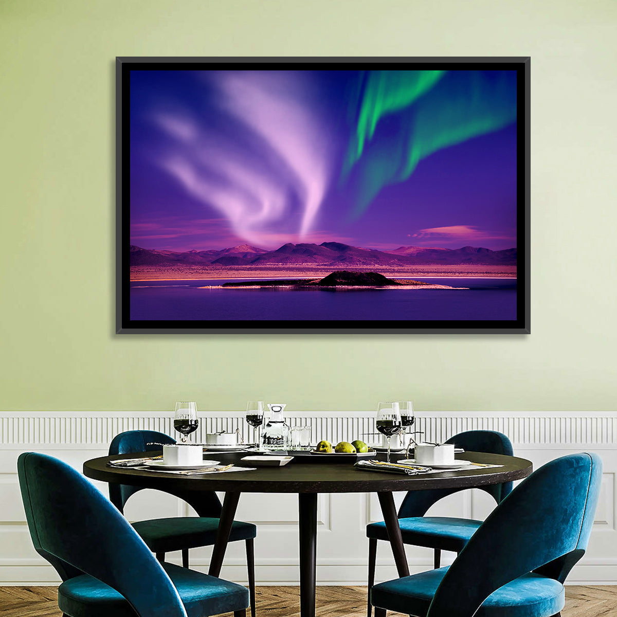 Violet Aurora Over Island Lake Wall Art
