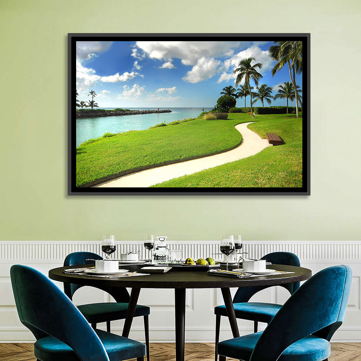 Tropical Coastal Pathway Wall Art in a room, landscape