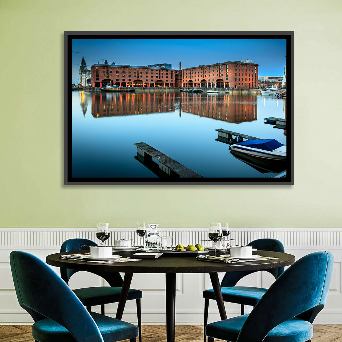 Royal Albert Dock Reflections, Liverpool Wall Art in a room, landscape