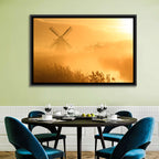 Golden Dutch Windmill Sunrise Wall Art