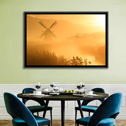 Golden Dutch Windmill Sunrise Wall Art