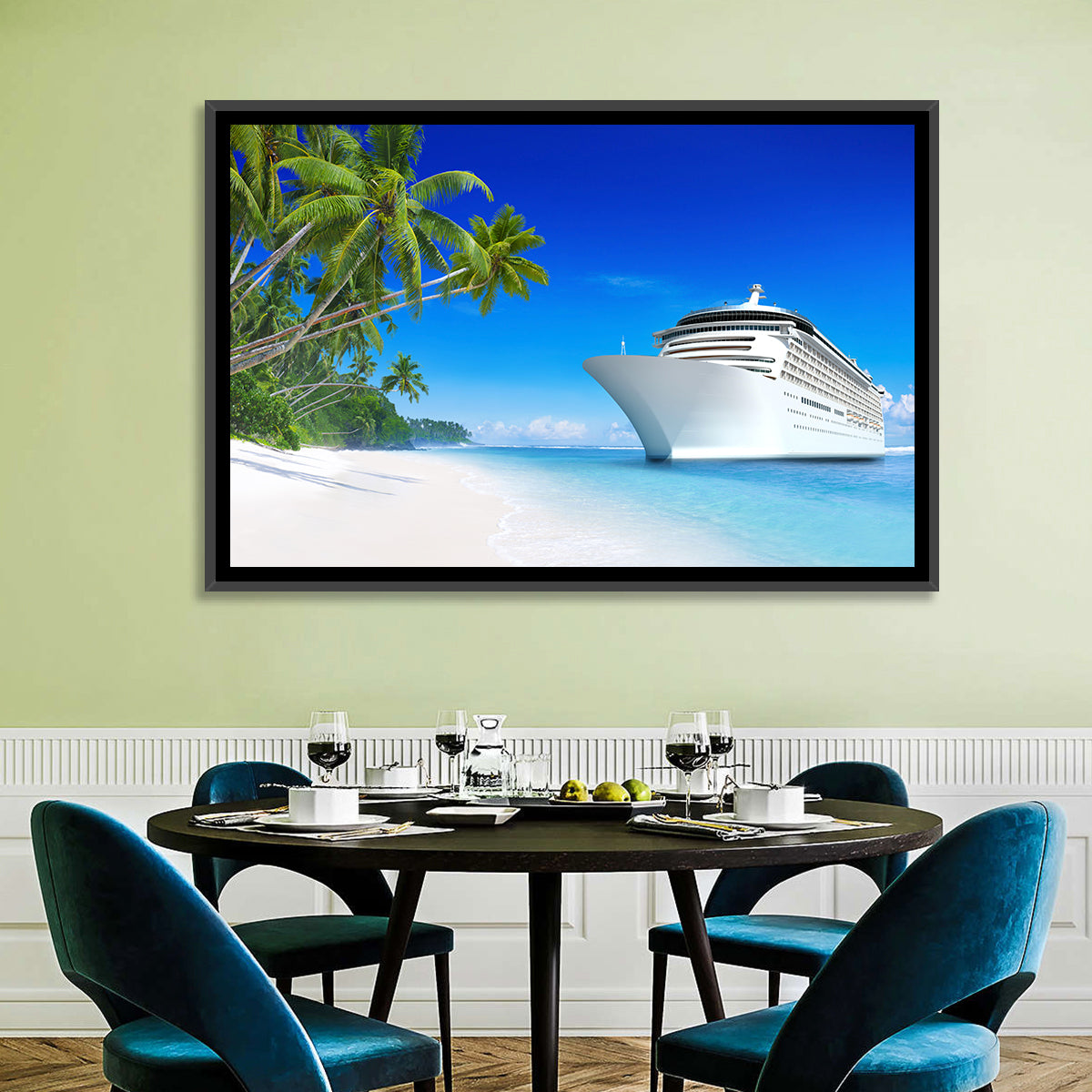 Cruise Ship Beside Tropical Beach Wall Art