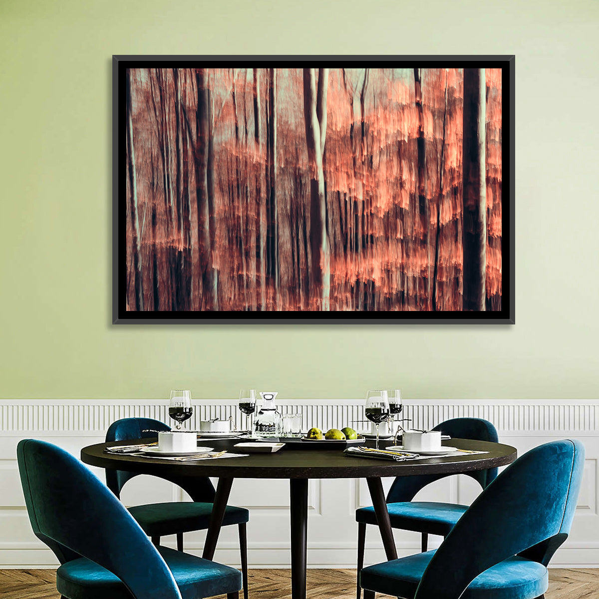 Autumn Forest Blur Wall Art in a room, landscape