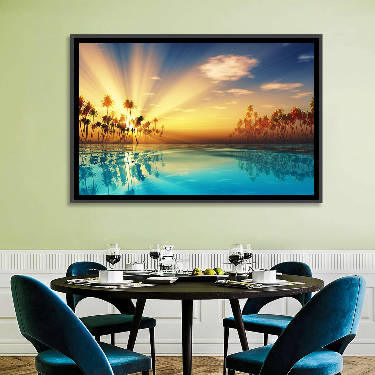 Turquoise Sunset Over Palm Island Wall Art