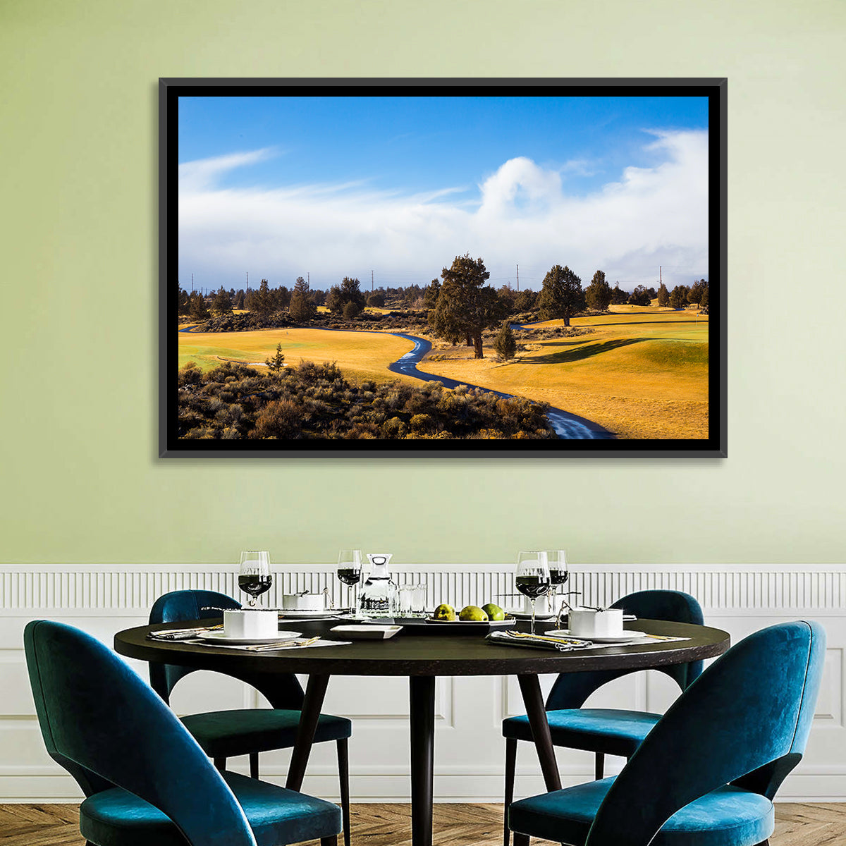 Central Oregon Golf Course with Winding Path Wall Art in a room, landscape