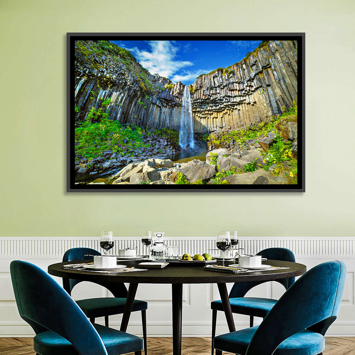 Svartifoss Basalt Falls Wall Art in a room, landscape