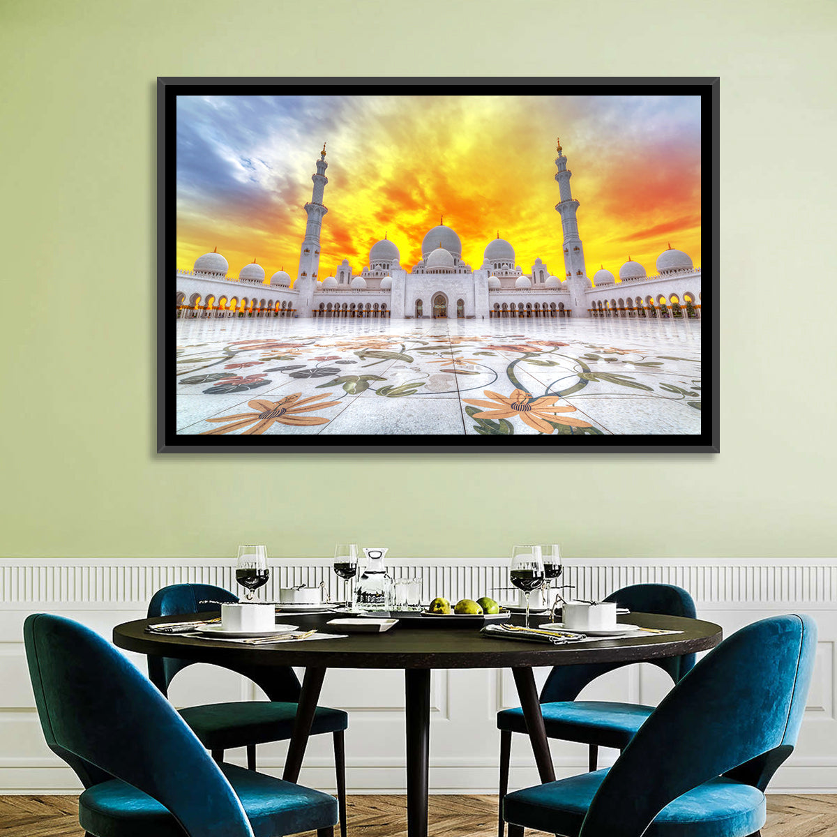 Sheikh Zayed Grand Mosque at Sunset Wall Art in a room, landscape