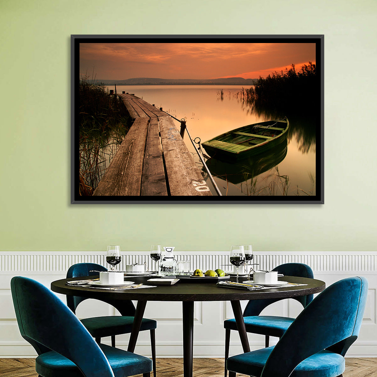 Pier and Rowboat on Lake Balaton Wall Art