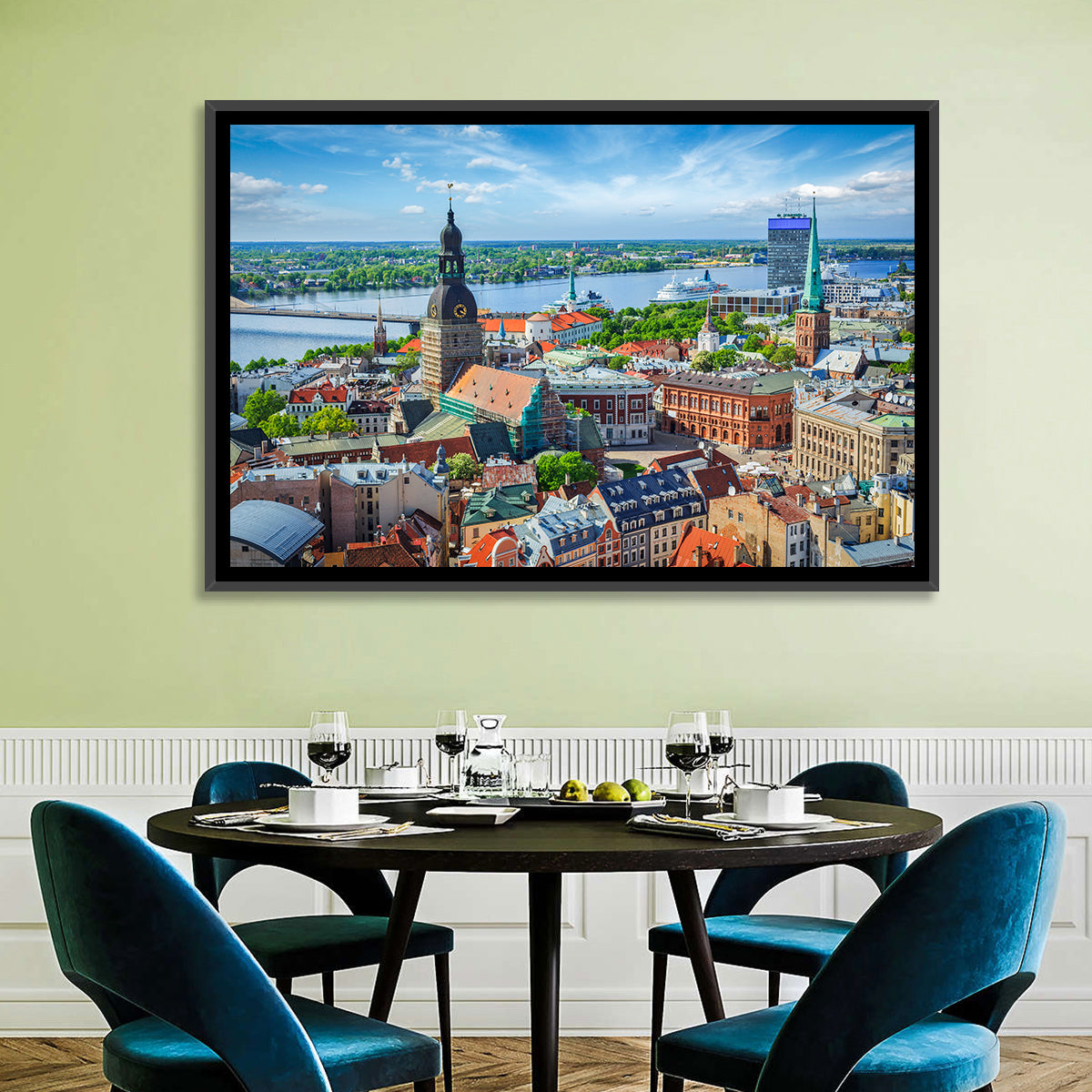 Riga Cityscape Wall Art in a room, landscape