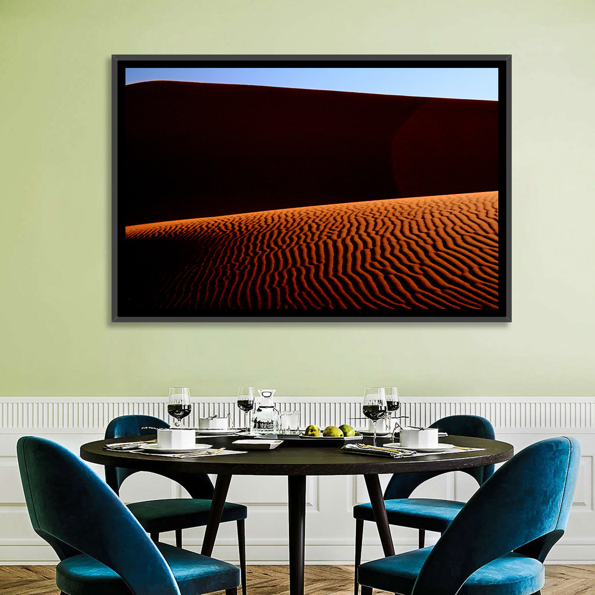 Golden Hour Sand Dunes Wall Art in a room, landscape