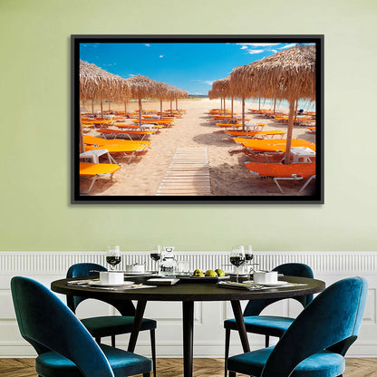 Beach Boardwalk with Orange Loungers Wall Art