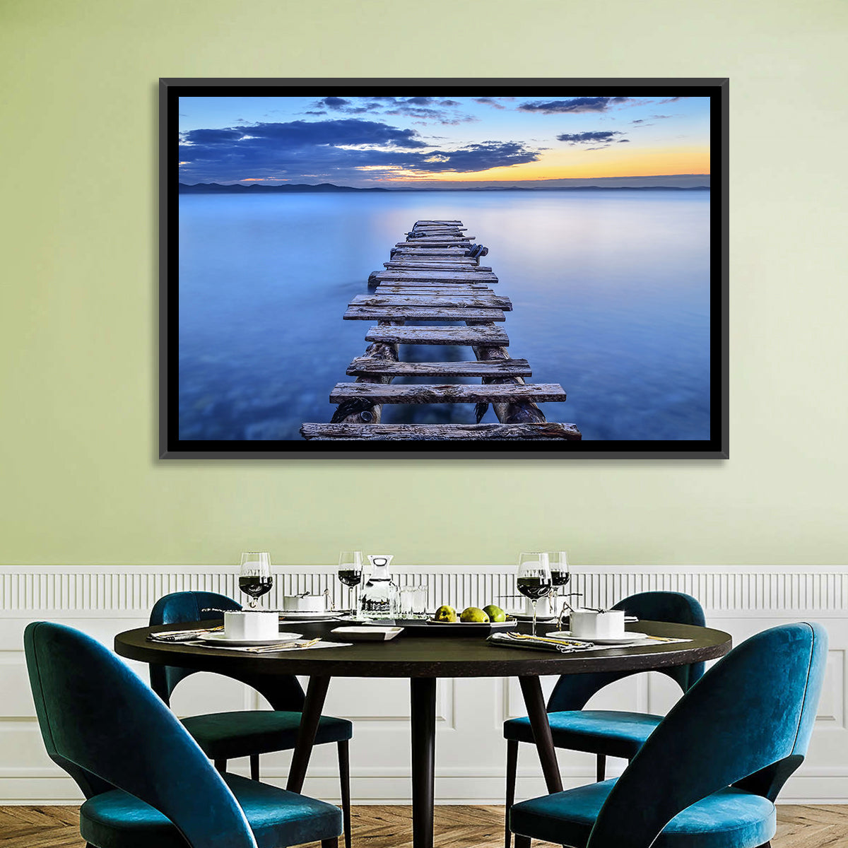 Weathered Lake Pier at Dusk Wall Art