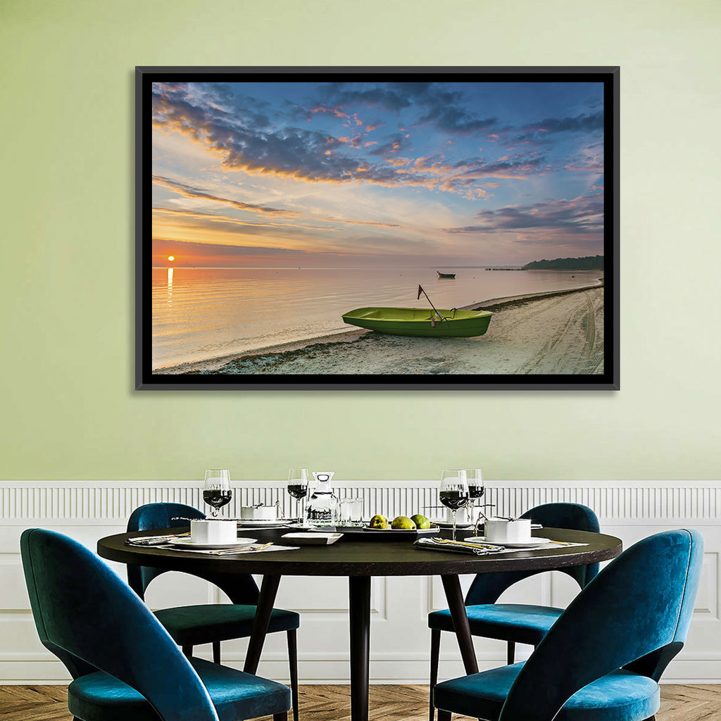 Green Rowboat at Sunrise Wall Art