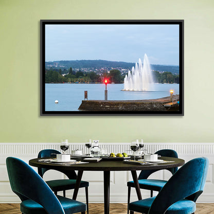 Lake Zurich Fountain at Dusk Wall Art
