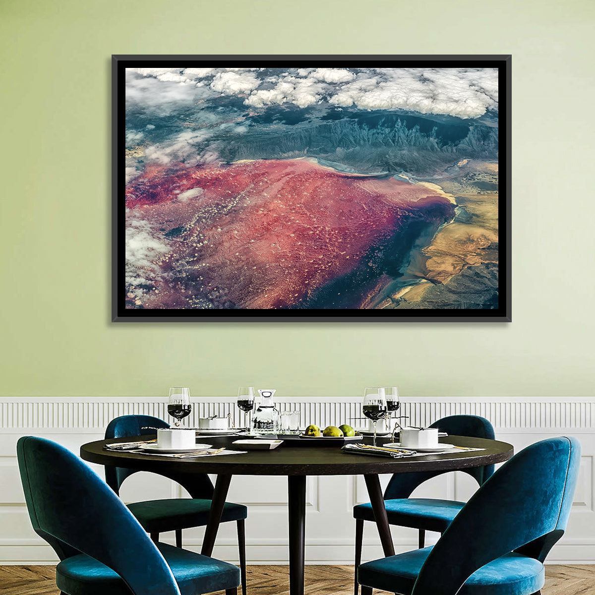 Lake Natron Aerial View Wall Art in a room, landscape