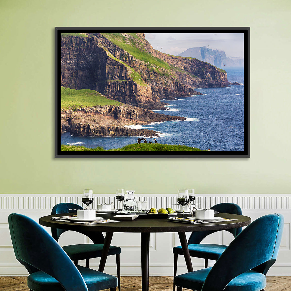 Mykines Cliffs, Faroe Islands Wall Art in a room, landscape
