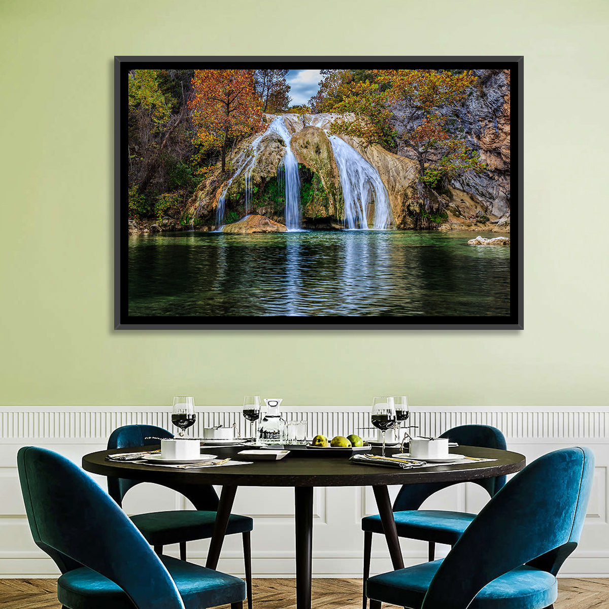 Turner Falls Waterfall Wall Art in a room, landscape