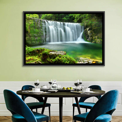 Emerald Forest Waterfall with Mossy Stones Wall Art