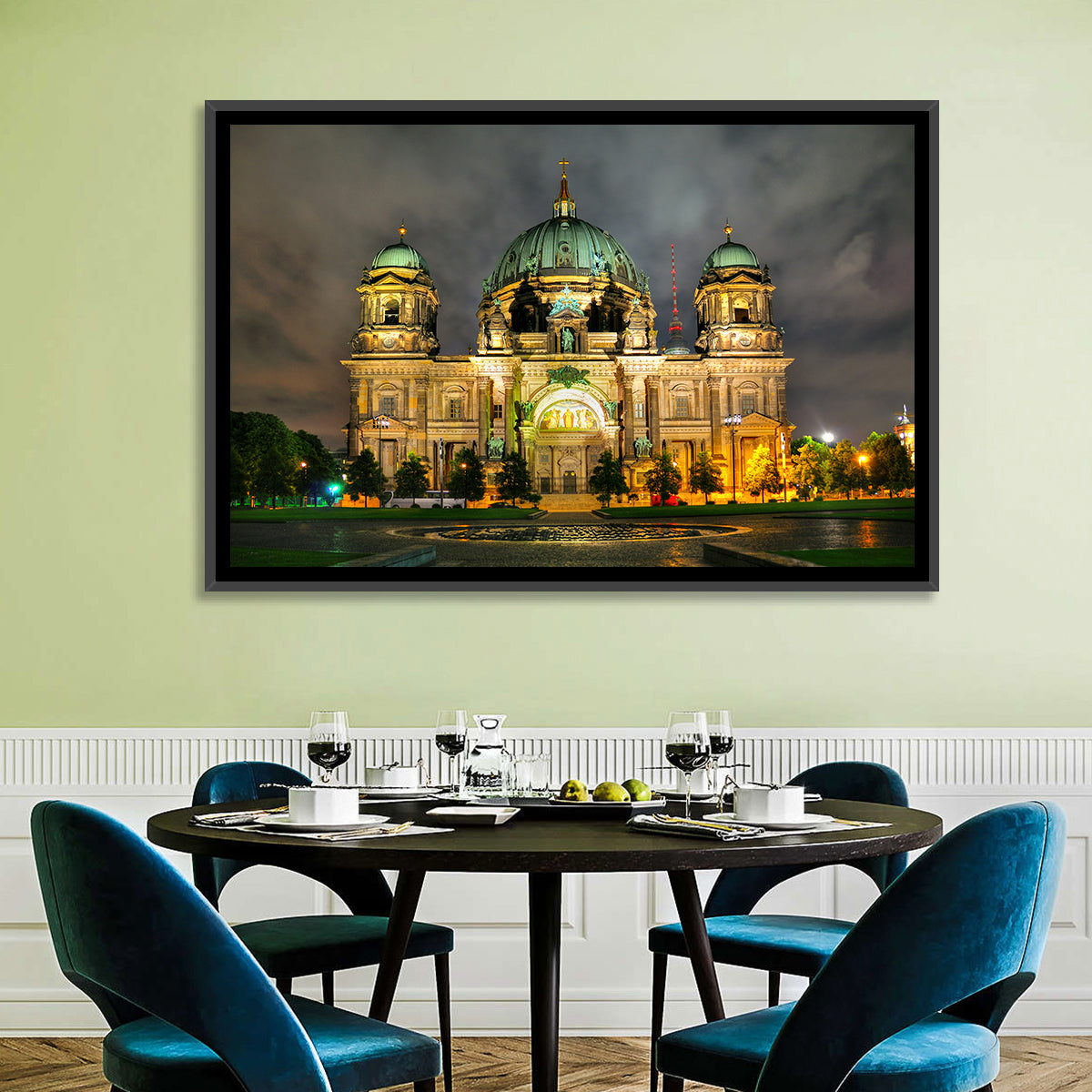 Berlin Cathedral Night View Wall Art in a room, landscape